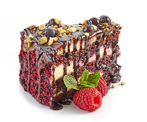 Image showing piece of chocolate and blackcurrant cake
