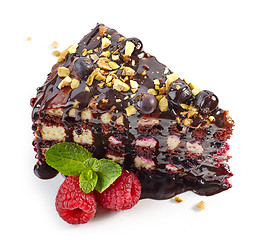 Image showing piece of chocolate and blackcurrant cake