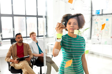 Image showing creative team with scheme on office glass board