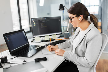 Image showing businesswoman with notebook working at office