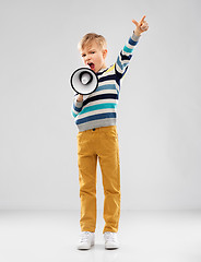 Image showing little boy speaking to megaphone