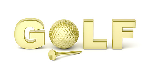 Image showing Golden golf ball and tee