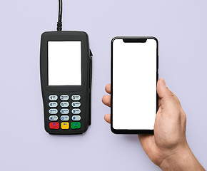 Image showing Contactless payment for paying by smartphone with nfc technology