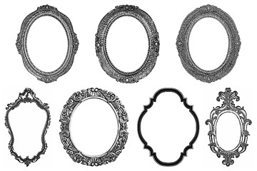 Image showing Set of oval Decorative vintage silver-plated wooden frame isolat