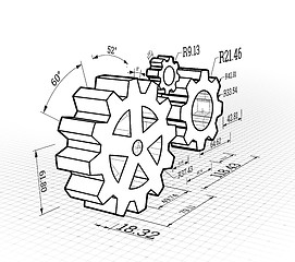 Image showing Set of gears on a white background. Vector illustration, blueprint style.