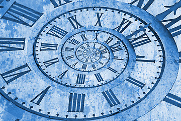 Image showing Old church clock in the drost effect. Classic Blue Pantone 2020 