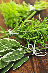 Image showing Bunches of fresh herbs