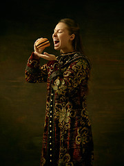 Image showing Girl standing in Russian traditional costume.