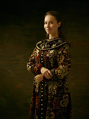 Image showing Girl standing in Russian traditional costume.