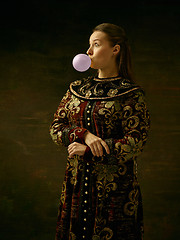 Image showing Girl standing in Russian traditional costume.