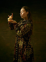 Image showing Girl standing in Russian traditional costume.