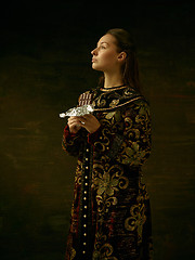 Image showing Girl standing in Russian traditional costume.