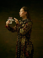 Image showing Girl standing in Russian traditional costume.