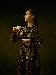 Image showing Girl standing in Russian traditional costume.