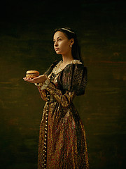 Image showing Girl in medieval beautiful dress