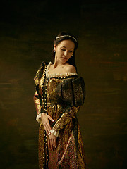 Image showing Girl in medieval beautiful dress