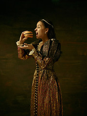 Image showing Girl in medieval beautiful dress