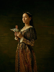 Image showing Girl in medieval beautiful dress