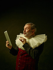 Image showing Official portrait of historical governor from the golden age. Studio shot against dark wall.