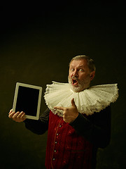 Image showing Official portrait of historical governor from the golden age. Studio shot against dark wall.