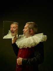 Image showing Official portrait of historical governor from the golden age. Studio shot against dark wall.