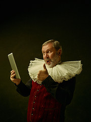 Image showing Official portrait of historical governor from the golden age. Studio shot against dark wall.