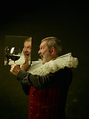 Image showing Official portrait of historical governor from the golden age. Studio shot against dark wall.