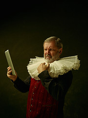 Image showing Official portrait of historical governor from the golden age. Studio shot against dark wall.