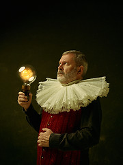 Image showing Official portrait of historical governor from the golden age. Studio shot against dark wall.