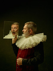 Image showing Official portrait of historical governor from the golden age. Studio shot against dark wall.