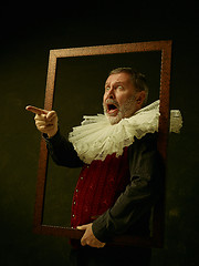 Image showing Official portrait of historical governor from the golden age. Studio shot against dark wall.