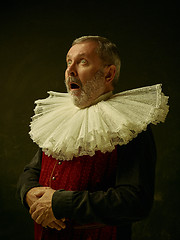 Image showing Official portrait of historical governor from the golden age. Studio shot against dark wall.