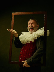 Image showing Official portrait of historical governor from the golden age. Studio shot against dark wall.