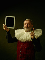 Image showing Official portrait of historical governor from the golden age. Studio shot against dark wall.