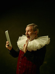 Image showing Official portrait of historical governor from the golden age. Studio shot against dark wall.