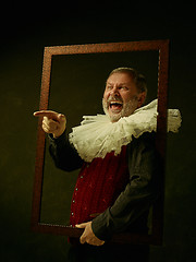 Image showing Official portrait of historical governor from the golden age. Studio shot against dark wall.