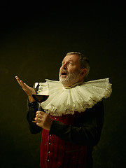 Image showing Official portrait of historical governor from the golden age. Studio shot against dark wall.