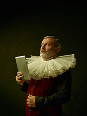 Image showing Official portrait of historical governor from the golden age. Studio shot against dark wall.