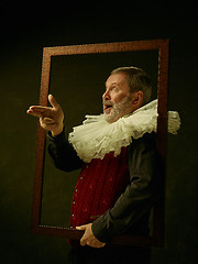 Image showing Official portrait of historical governor from the golden age. Studio shot against dark wall.