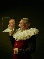 Image showing Official portrait of historical governor from the golden age. Studio shot against dark wall.