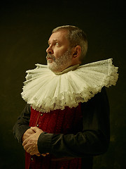 Image showing Official portrait of historical governor from the golden age. Studio shot against dark wall.