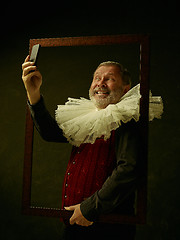 Image showing Official portrait of historical governor from the golden age. Studio shot against dark wall.