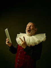 Image showing Official portrait of historical governor from the golden age. Studio shot against dark wall.