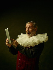 Image showing Official portrait of historical governor from the golden age. Studio shot against dark wall.