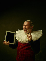 Image showing Official portrait of historical governor from the golden age. Studio shot against dark wall.