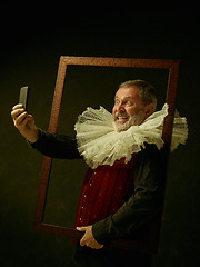 Image showing Official portrait of historical governor from the golden age. Studio shot against dark wall.