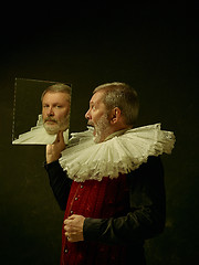 Image showing Official portrait of historical governor from the golden age. Studio shot against dark wall.