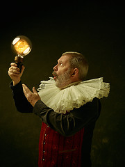 Image showing Official portrait of historical governor from the golden age. Studio shot against dark wall.