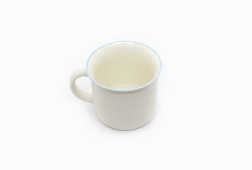 Image showing White ceramic cup with handle and blue rim