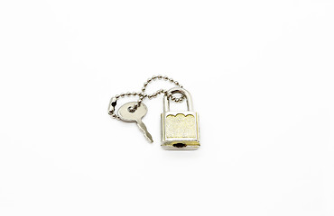 Image showing Padlock and key for bag or suitcase on white background